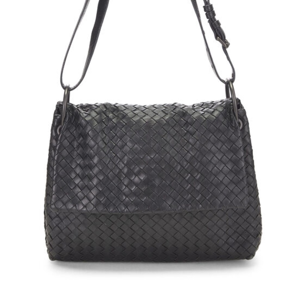 Black Gold Over Leather Messenger Hobo Bag